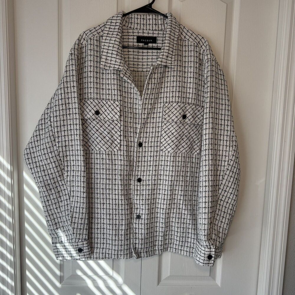 PacSun Mens Black & White Long Sleeve Check Button Up Shirt Size X Large